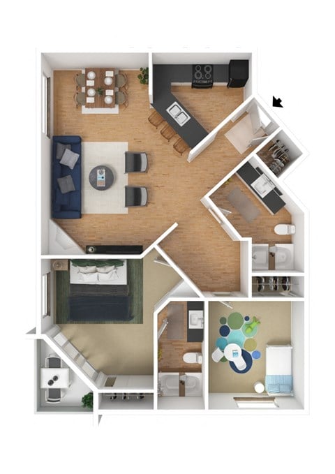 Floor plan for 2 beds, 2 baths, 1000 sqft